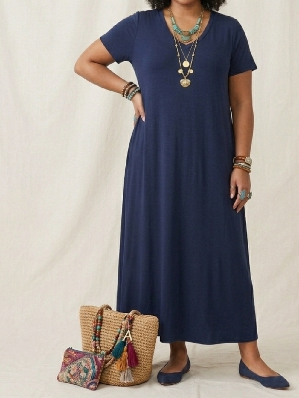 Universal Standard Maxi Dress Plus Size Medium 18 / 20 Jersey Knit Navy Blue
